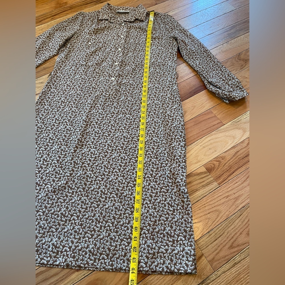 Vtg LANVIN Paris New York Shirt Dress Brown Butterfly No Belt Womens Sz 14 READ - Picture 15 of 16